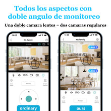 Cargar imagen en el visor de la galería, Cámara de Seguridad para uso Doméstico. Visión Panorámica, Doble Lente Múltiples vistas