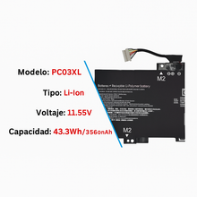 Cargar imagen en el visor de la galería, Batería Premium Quality HP PC03XL para Pavilion 13-BE – 11.55V 43Wh – Garantía 6 Meses