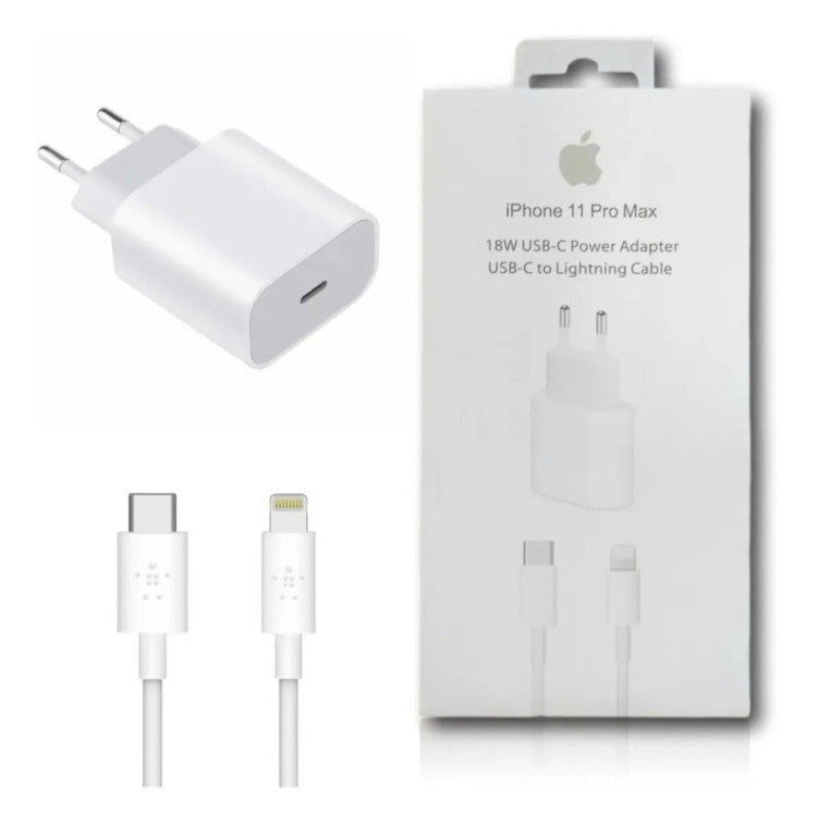 Cargador Adaptador Tipo C iPhone 11 12 Pro Carga Rápida 20w+ cable C 1 Mtr.
