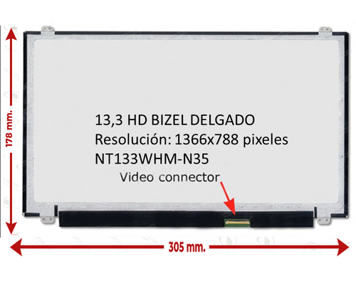 Pantalla Laptop 13.3 Led  SLIM 30 PINES IPS HD BD Sg Nanoedge