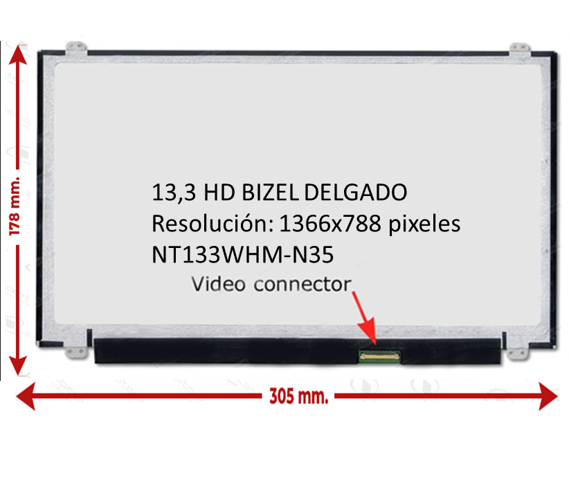 Pantalla Laptop 13.3 Led  SLIM 30 PINES IPS HD BD Sg Nanoedge