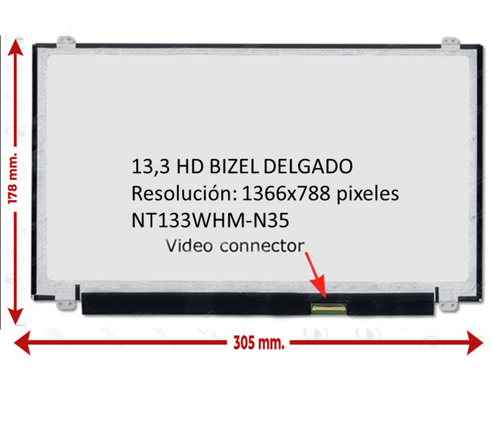 Pantalla Laptop 13.3 Led  SLIM 30 PINES IPS HD BD Sg Nanoedge