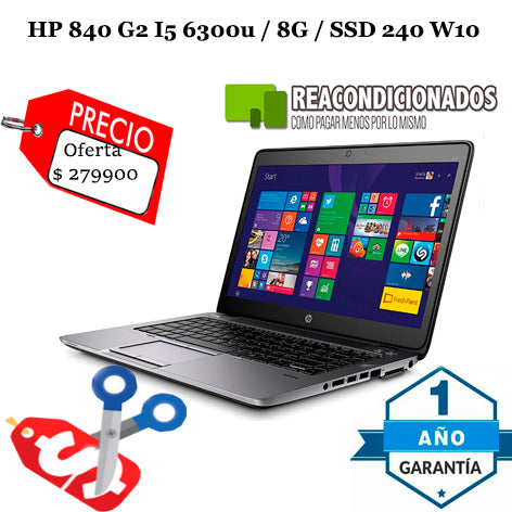 Elite book 840 G2 / 8GB / 240 GB / Empresarial linea / windows 10 pro Sin Cámara WEB  REACONDICIONADO