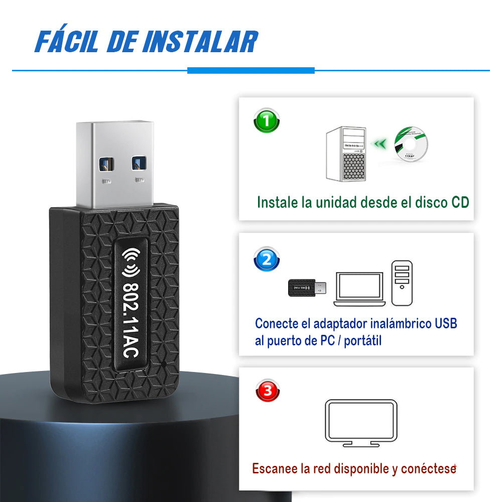 Adaptador Wiffi adaptador USB de 5G y 1300Mbps USB 3.0