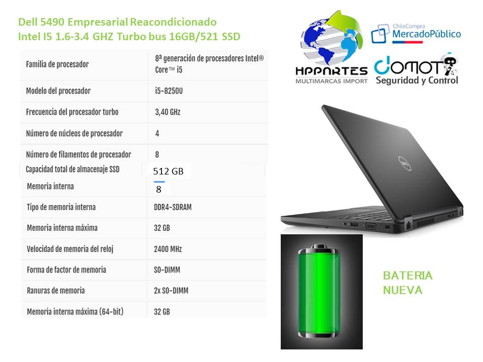 Dell Latitude 5490 - Core i7 8250U / 3.4 GHz - Win 11 Pro 64 bits